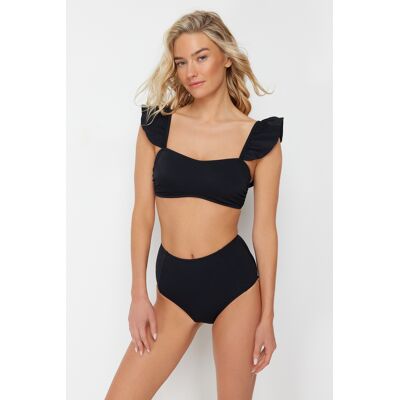 Trendyol Čierna Podprsenka S Volánikmi Textúrovaný Vysoký Pás Hipster Bikiny Set Čierna 34 Trendyol Čierna Podprsenka S Volánikmi Textúrovaný Vysoký Pás Hipster Bikiny Set Čierna 34