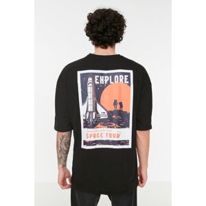 Trendyol Black Pánske Oversize/wide Cut Crew Krk Krátky Rukáv Vesmírna Potlač Tričko Zo 100% Bavlny. Čierna S Trendyol Black Pánske Oversize/wide Cut Crew Krk Krátky Rukáv Vesmírna Potlač Tričko Zo 100% Bavlny. Čierna S