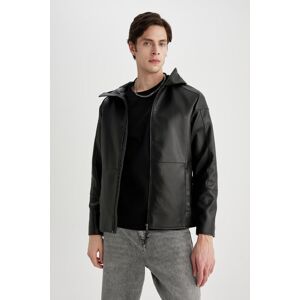 Defacto Slim Fit Faux Leather Jacket Coat Slim Cut Hooded Zippered Pocket Seasonal Čierna Xs Defacto Slim Fit Faux Leather Jacket Coat Slim Cut Hooded Zippered Pocket Seasonal Čierna Xs