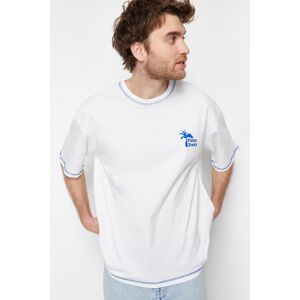 Trendyol Ecru Oversize Tričko S Potlačou A Detailom Šitia Zo 100% Bavlny Biela S Trendyol Ecru Oversize Tričko S Potlačou A Detailom Šitia Zo 100% Bavlny Biela S