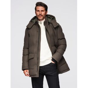 Ombre Men'S Long Warm Parka Jacket With Wool - Dark Grey Melange Hnedá S Ombre Men'S Long Warm Parka Jacket With Wool - Dark Grey Melange Hnedá S