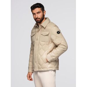 Ombre Men'S Quilted Jacket In Shirt Cut - Beige Krémová S Ombre Men'S Quilted Jacket In Shirt Cut - Beige Krémová S