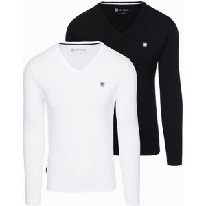 Ombre Set Of Men'S Slim Fit Longsleeves With V Neckline And Logo 2-Pack Čierna Xl Ombre Set Of Men'S Slim Fit Longsleeves With V Neckline And Logo 2-Pack Čierna Xl