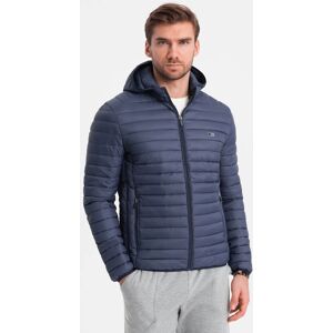 Ombre Men'S Quilted Bagged Jacket - Navy Blue Modrá S Ombre Men'S Quilted Bagged Jacket - Navy Blue Modrá S