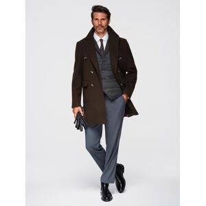 Ombre Men'S Double-Breasted Coat With Decorative Buttons - Dark Brown Šedá Xxl Ombre Men'S Double-Breasted Coat With Decorative Buttons - Dark Brown Šedá Xxl