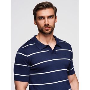Ombre Men'S Horizontal Striped Polo Shirt With Viscose - Navy Blue And White Modrá M Ombre Men'S Horizontal Striped Polo Shirt With Viscose - Navy Blue And White Modrá M
