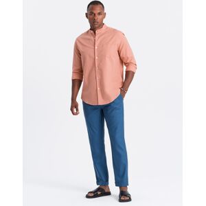Ombre Men'S Linen Blend Chino Roll-Up Pants - Blue Denim Modrá Xxl Ombre Men'S Linen Blend Chino Roll-Up Pants - Blue Denim Modrá Xxl