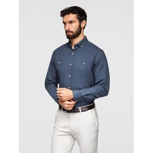 Ombre Men'S Linen Shirt With Classic Collar And Pockets Regular Fit - Blue Modrá S Ombre Men'S Linen Shirt With Classic Collar And Pockets Regular Fit - Blue Modrá S