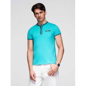 Ombre Men'S Henley T-Shirt With Decorative Ribbing - Turquoise Tyrkysová S Ombre Men'S Henley T-Shirt With Decorative Ribbing - Turquoise Tyrkysová S