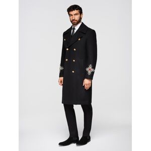 Ombre Men'S Double-Breasted Coat With Wool And Bead Appliqués On Sleeves - Black Čierna L Ombre Men'S Double-Breasted Coat With Wool And Bead Appliqués On Sleeves - Black Čierna L