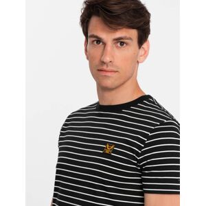 Men'S Striped T-Shirt With Patch By Ombre Design - Black And White Čierna S Men'S Striped T-Shirt With Patch By Ombre Design - Black And White Čierna S