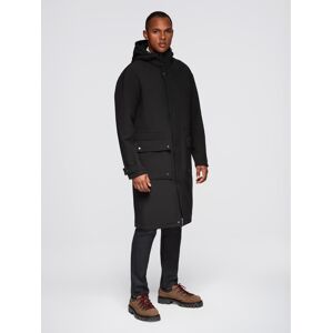 Ombre Men'S Parka Coat With Fleece Lining And Waist Adjustment - Black Čierna Xl Ombre Men'S Parka Coat With Fleece Lining And Waist Adjustment - Black Čierna Xl