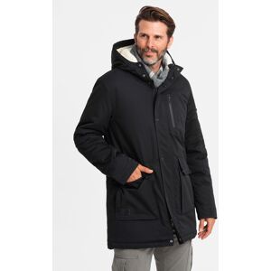 Ombre Męska Długa Kurtka Parka Sherpa – Black Čierna M Ombre Męska Długa Kurtka Parka Sherpa – Black Čierna M