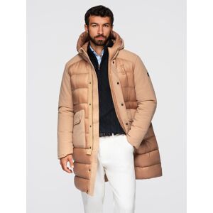 Ombre Men'S Long Quilted Jacket With Large Pockets - Beige Krémová L Ombre Men'S Long Quilted Jacket With Large Pockets - Beige Krémová L
