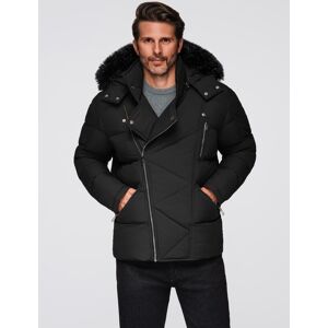 Ombre Men'S Quilted Jacket With Cut Of Ramoneski With Hood - Black Čierna L Ombre Men'S Quilted Jacket With Cut Of Ramoneski With Hood - Black Čierna L