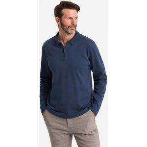 Ombre Men'S Polo Longsleeve With Zippered Collar - Navy Blue Modrá S Ombre Men'S Polo Longsleeve With Zippered Collar - Navy Blue Modrá S