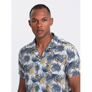 Ombre Viscose Patterned Men'S Short Sleeve Shirt - Palm Trees Šedá M Ombre Viscose Patterned Men'S Short Sleeve Shirt - Palm Trees Šedá M
