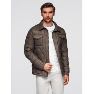 Ombre Men'S Quilted Jacket In Shirt Cut - Khaki Biela S Ombre Men'S Quilted Jacket In Shirt Cut - Khaki Biela S