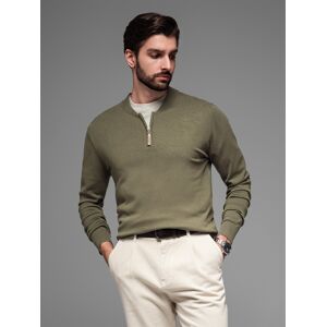 Ombre Men'S Sweater With Viscose And Spread Neckline - Olive Šedá M Ombre Men'S Sweater With Viscose And Spread Neckline - Olive Šedá M
