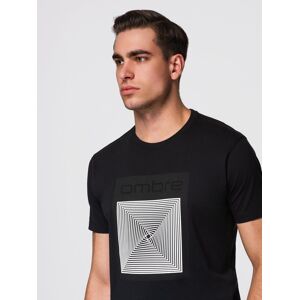 Ombre Pánske Tričko S Geometrickou Potlačou - Čierne Čierna L Ombre Pánske Tričko S Geometrickou Potlačou - Čierne Čierna L