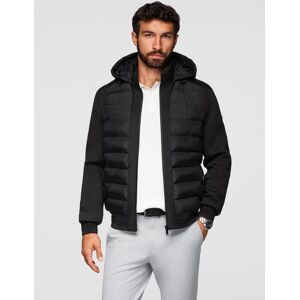 Ombre Quilted Bomber Jacket With Hood And Knitted Sleeves - Black Čierna M Ombre Quilted Bomber Jacket With Hood And Knitted Sleeves - Black Čierna M