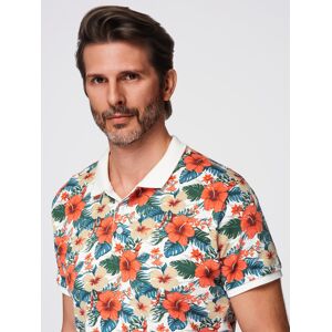 Ombre Cotton Polo Shirt With Floral Print - White Biela M Ombre Cotton Polo Shirt With Floral Print - White Biela M