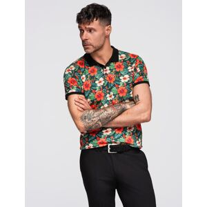 Ombre Cotton Polo Shirt With Floral Print - Black Zelená Xxl Ombre Cotton Polo Shirt With Floral Print - Black Zelená Xxl