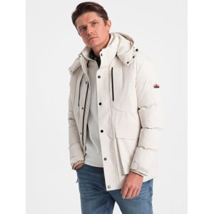 Ombre Men'S Winter Jacket With Detachable Hood And Cargo Pockets - Cream Biela S Ombre Men'S Winter Jacket With Detachable Hood And Cargo Pockets - Cream Biela S