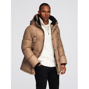 Ombre Men'S Long Puffer Jacket With Snap Pockets - Brown Hnedá L Ombre Men'S Long Puffer Jacket With Snap Pockets - Brown Hnedá L