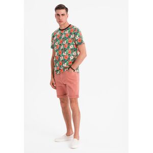 Ombre Men'S Denim Classic Shorts With Rolled Up Leg - Coral Ružová Xl Ombre Men'S Denim Classic Shorts With Rolled Up Leg - Coral Ružová Xl