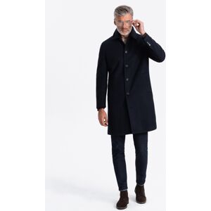 Ombre Men'S Long Single-Breasted Coat With Collar And Undercoat - Navy Blue Čierna L Ombre Men'S Long Single-Breasted Coat With Collar And Undercoat - Navy Blue Čierna L