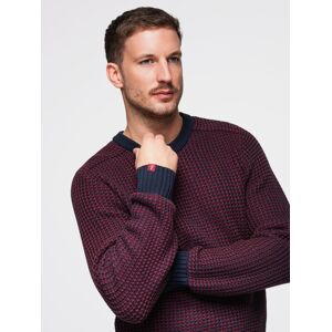 Ombre Men'S Contrast Weave Sweater With Round Neckline - Maroon Modrá L Ombre Men'S Contrast Weave Sweater With Round Neckline - Maroon Modrá L