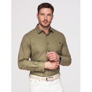 Ombre Men'S Cotton Shirt With Pocket Regular Fit - Olive Kaki Xl Ombre Men'S Cotton Shirt With Pocket Regular Fit - Olive Kaki Xl