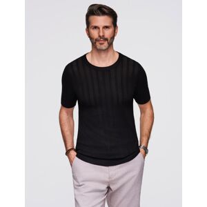 Ombre Men'S Openwork Sweater With Round Neckline And Short Sleeves - Black Čierna Xl Ombre Men'S Openwork Sweater With Round Neckline And Short Sleeves - Black Čierna Xl
