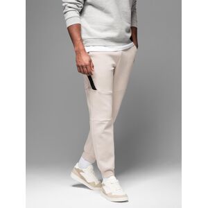 Ombre Men'S Sweatpants With Ribbed Cuffs And Decorative Zipper - Sand Krémová Xl Ombre Men'S Sweatpants With Ribbed Cuffs And Decorative Zipper - Sand Krémová Xl