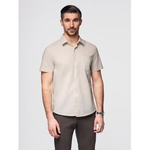 Ombre Men'S Short-Sleeved Linen-Cotton Shirt With Pocket - Beige Krémová Xl Ombre Men'S Short-Sleeved Linen-Cotton Shirt With Pocket - Beige Krémová Xl