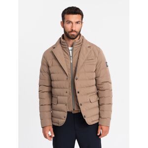 Ombre Men'S Quilted Jacket With Jacket Cut - Beige Hnedá L Ombre Men'S Quilted Jacket With Jacket Cut - Beige Hnedá L