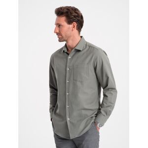 Ombre Men'S Regular Fit Shirt With Pocket - Khaki Šedá M Ombre Men'S Regular Fit Shirt With Pocket - Khaki Šedá M