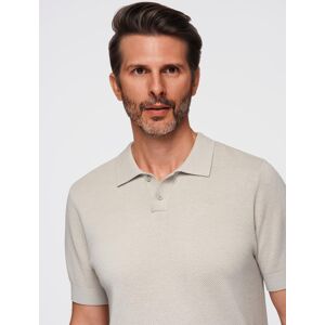 Ombre Men'S Cotton Structured Knit Polo Shirt - Beige Šedá S Ombre Men'S Cotton Structured Knit Polo Shirt - Beige Šedá S