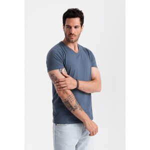 Ombre Men'S Basic Classic Cotton T-Shirt With A Serape Neckline - Blue Melange Modrá S Ombre Men'S Basic Classic Cotton T-Shirt With A Serape Neckline - Blue Melange Modrá S