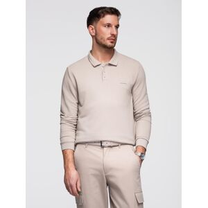 Ombre Men'S Structured Polo Longsleeve With Patch - Ash Krémová M Ombre Men'S Structured Polo Longsleeve With Patch - Ash Krémová M