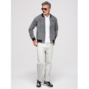 Ombre Men'S Denim Bomber Jacket With Stone Wash Effect - Grey Šedá M Ombre Men'S Denim Bomber Jacket With Stone Wash Effect - Grey Šedá M