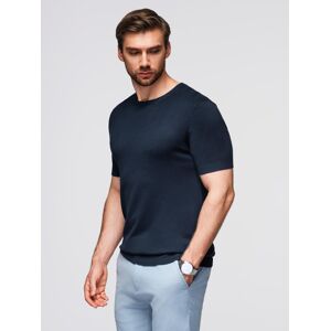 Ombre Men'S Classic Knitted Shirt With Ribbed Cuffs - Navy Blue Modrá L Ombre Men'S Classic Knitted Shirt With Ribbed Cuffs - Navy Blue Modrá L