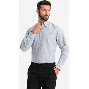 Ombre Elegant Men'S Oxford Shirt With Embroidery And Pocket - Light Grey Šedá L Ombre Elegant Men'S Oxford Shirt With Embroidery And Pocket - Light Grey Šedá L