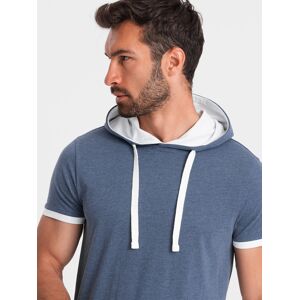 Ombre Casual Men'S Cotton T-Shirt With Hood - Dark Blue Melange Modrá M Ombre Casual Men'S Cotton T-Shirt With Hood - Dark Blue Melange Modrá M