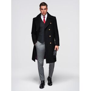 Ombre Elegant Military Double-Breasted Coat For Men With Wool - Black Čierna M Ombre Elegant Military Double-Breasted Coat For Men With Wool - Black Čierna M
