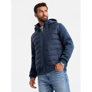 Ombre Men'S Quilted Bomber Jacket With High Collar - Navy Blue Modrá L Ombre Men'S Quilted Bomber Jacket With High Collar - Navy Blue Modrá L