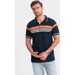 Ombre Fitted Men'S Polo Shirt With Two-Tone Stripes - Navy Blue Čierna S Ombre Fitted Men'S Polo Shirt With Two-Tone Stripes - Navy Blue Čierna S