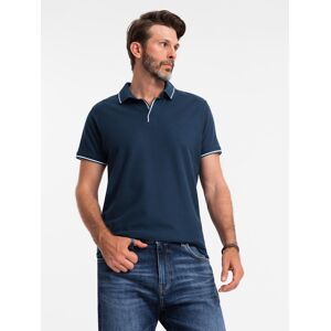 Ombre Men'S Pique Knit Polo Shirt Without Buttons - Navy Blue Modrá S Ombre Men'S Pique Knit Polo Shirt Without Buttons - Navy Blue Modrá S