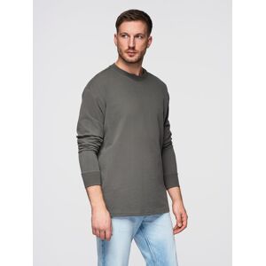 Ombre Men'S Cotton Loose Fit Longsleeve With Round Neckline - Gray-Green Šedá L Ombre Men'S Cotton Loose Fit Longsleeve With Round Neckline - Gray-Green Šedá L